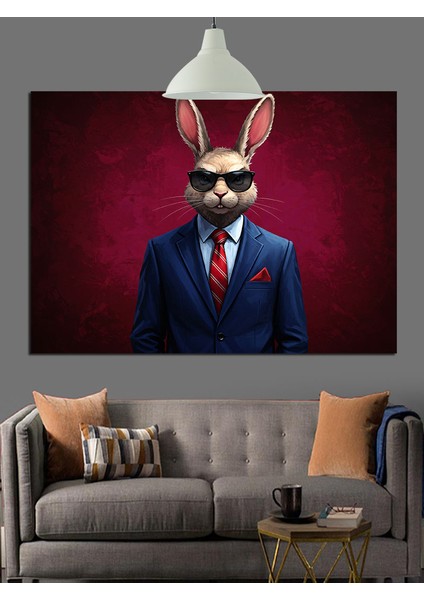 Tavşan Takım Elbiseli Dekoratif Kanvas - Mdf Ahşap Tablo fiyatları