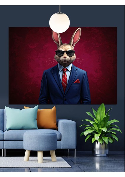 Tavşan Takım Elbiseli Dekoratif Kanvas - Mdf Ahşap Tablo fırsatları