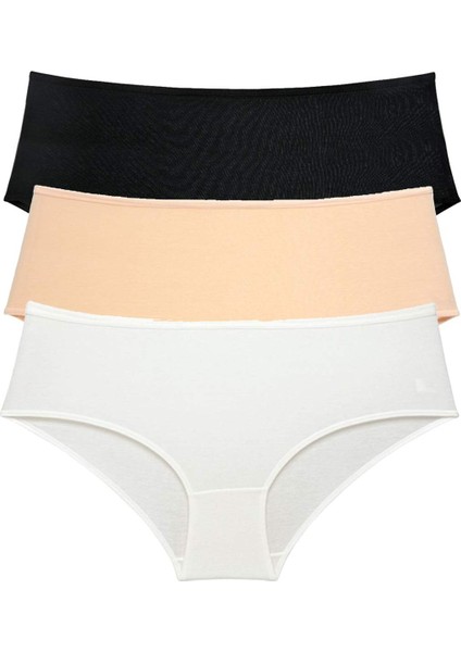 3 Adet Kadın Yüksek Bel Bato Külot Siyah Ten Krem