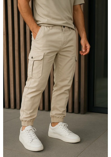 Erkek Yüksek Bel Lastikli Taş Taktik Kargo Pantolon