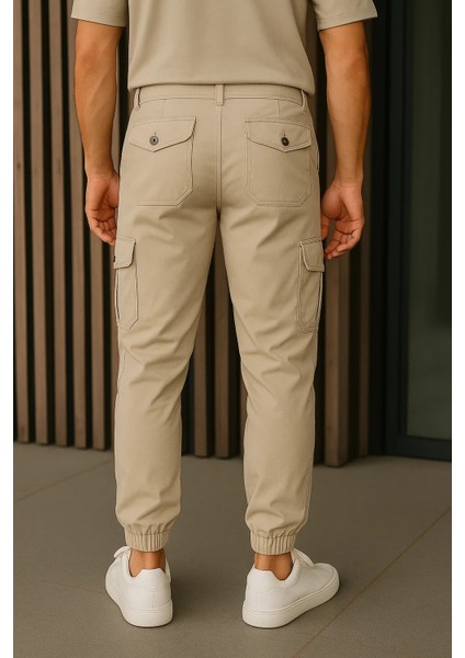 Erkek Yüksek Bel Lastikli Taş Taktik Kargo Pantolon