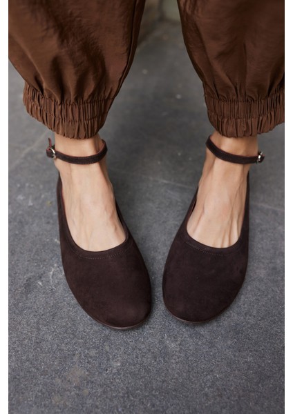 Silva Kadın Kahve Gercek Suet Atkı Detay Babet