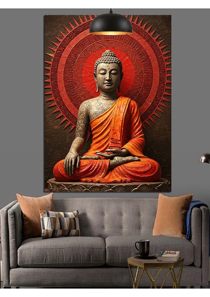 Oturan Buda Kırmızı Işık Altında Dekoratif Kanvas - Mdf Ahşap Tablo indirimleri