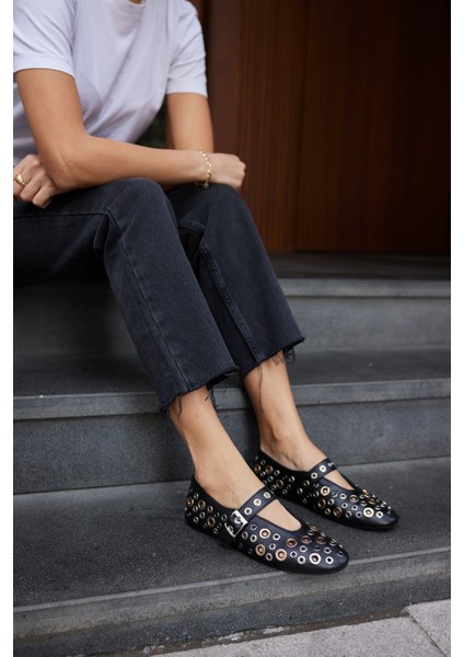 Mikel Kadın Bordo Gercek Deri Kapsul Detay Babet