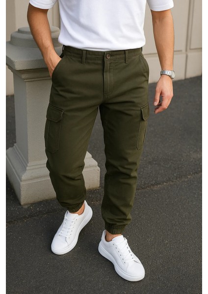 Erkek Günlük Trend Lastikli Haki Taktik Kargo Pantolon