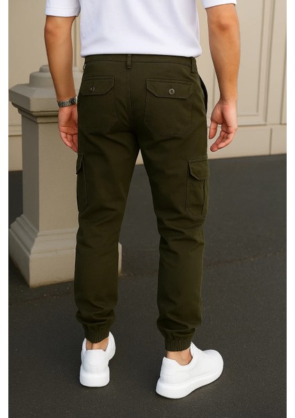 Erkek Günlük Trend Lastikli Haki Taktik Kargo Pantolon