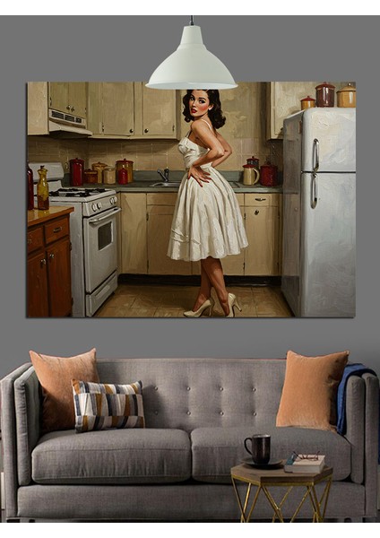 Mutfakta Retro Ev Hanımı Dekoratif Kanvas - Mdf Ahşap Tablo modelleri