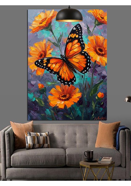 Turuncu Kelebeklerin Uçuştuğu Büyülü Dünya Dekoratif Kanvas - Mdf Ahşap Tablo fiyatları