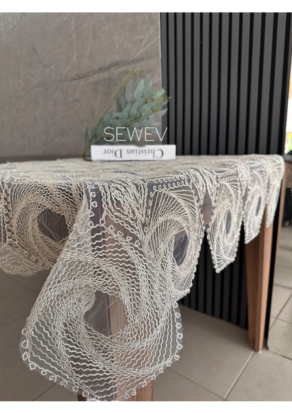 Dantelli Masa Örtüsü Fiskos Örtüsü Simli (Sütlü Kahve) fiyatları