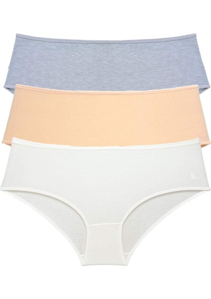 3 Adet Kadın Yüksek Bel Bato Külot Gri Ten Krem