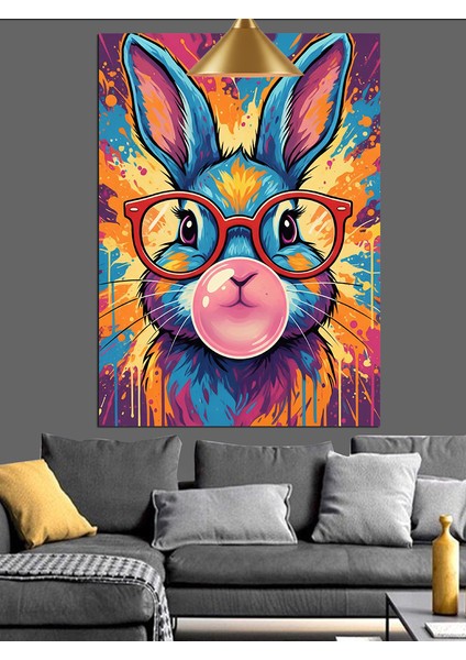 Canlı Renkli Parlayan Bir Tavşan Dekoratif Kanvas - Mdf Ahşap Tablo