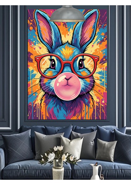 Canlı Renkli Parlayan Bir Tavşan Dekoratif Kanvas - Mdf Ahşap Tablo fiyatları