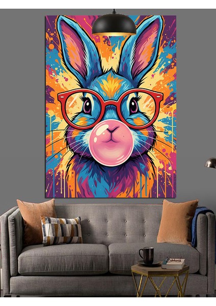 Canlı Renkli Parlayan Bir Tavşan Dekoratif Kanvas - Mdf Ahşap Tablo modelleri