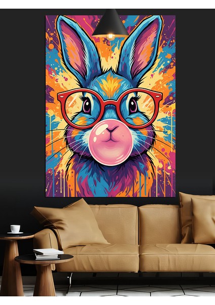Canlı Renkli Parlayan Bir Tavşan Dekoratif Kanvas - Mdf Ahşap Tablo indirimleri