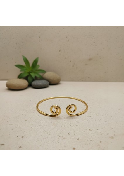 El Yapımı Saf Pirinç Spiral pazu Bilekliği - Ayarlanabilir Kol Kelepçesi ArmCuff - Boho Şık modelleri