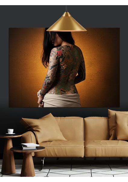 Arka Sırt Dövmeli Kadın Dekoratif Kanvas - Mdf Ahşap Tablo