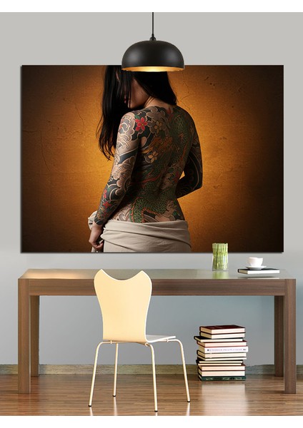 Arka Sırt Dövmeli Kadın Dekoratif Kanvas - Mdf Ahşap Tablo fırsatları