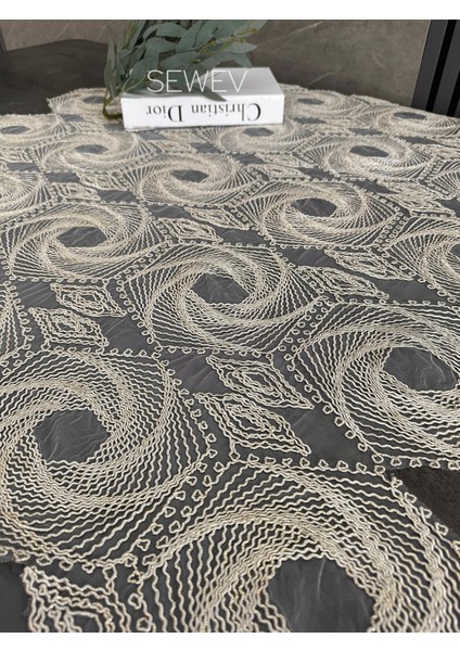 Dantelli Masa Örtüsü Fiskos Örtüsü Simli (Sütlü Kahve) modelleri