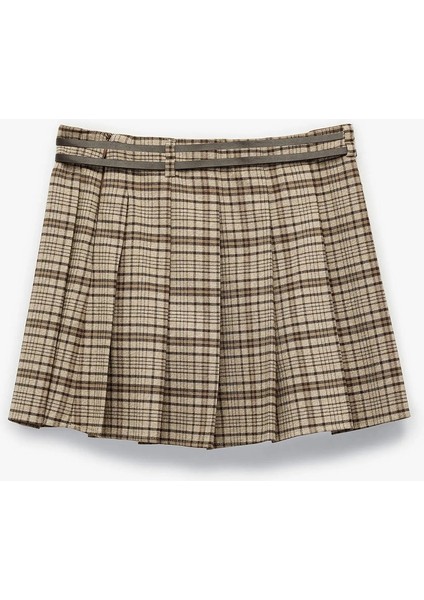 Kadın Koton x Sibil Çetinkaya - Kemer Detaylı A Kesim Ekoseli Pileli Mini Etek 6WAK70061PW indirimleri