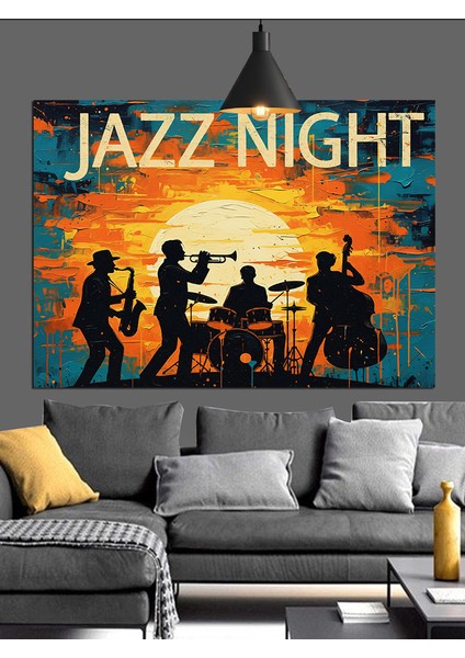 Caz Gecesi Müzisyenler Dekoratif Kanvas - Mdf Ahşap Tablo fiyatları
