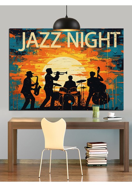 Caz Gecesi Müzisyenler Dekoratif Kanvas - Mdf Ahşap Tablo fırsatları