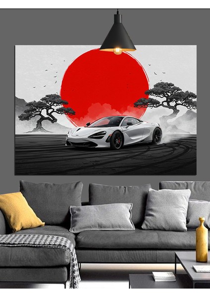 Beyaz Spor Araba Japonya Dekoratif Kanvas - Mdf Ahşap Tablo