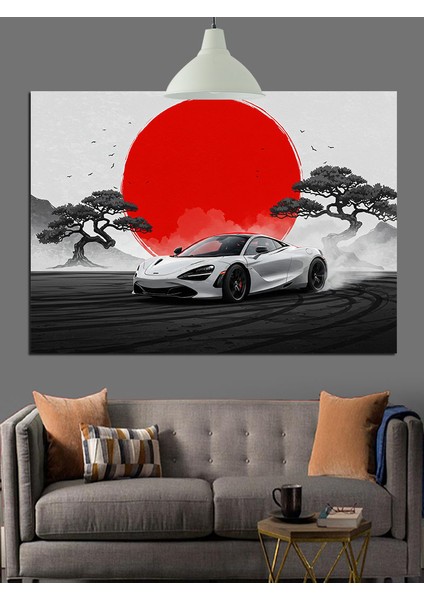 Beyaz Spor Araba Japonya Dekoratif Kanvas - Mdf Ahşap Tablo fiyatları