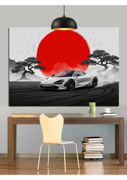 Beyaz Spor Araba Japonya Dekoratif Kanvas - Mdf Ahşap Tablo modelleri