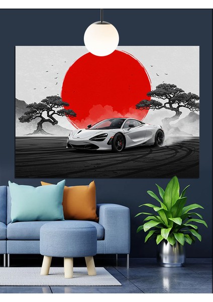 Beyaz Spor Araba Japonya Dekoratif Kanvas - Mdf Ahşap Tablo fırsatları