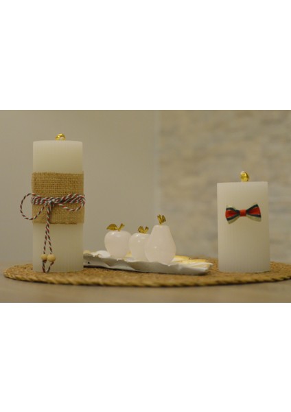 Yılbaşı Temalı El Yapımı Dekoratif Oluklu Silindir Mum Seti 2’li – 10CM / – Uzun Yanış Süreli - Hediyelik- El Yapımı