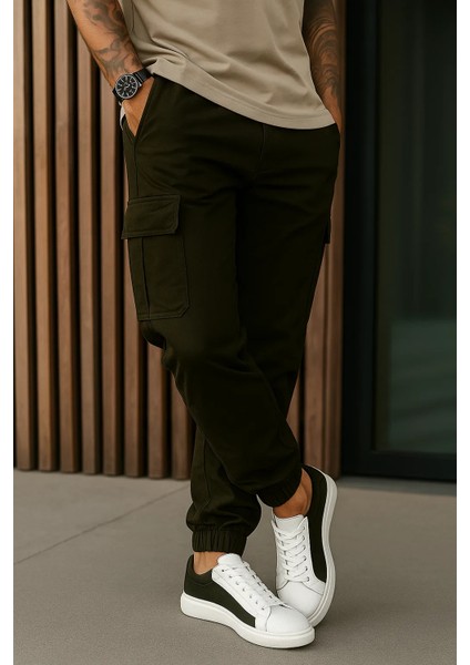 Erkek Yüksek Bel Lastikli Haki Taktik Kargo Pantolon modelleri