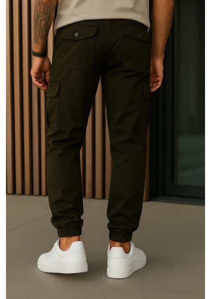 Erkek Yüksek Bel Lastikli Haki Taktik Kargo Pantolon indirimleri