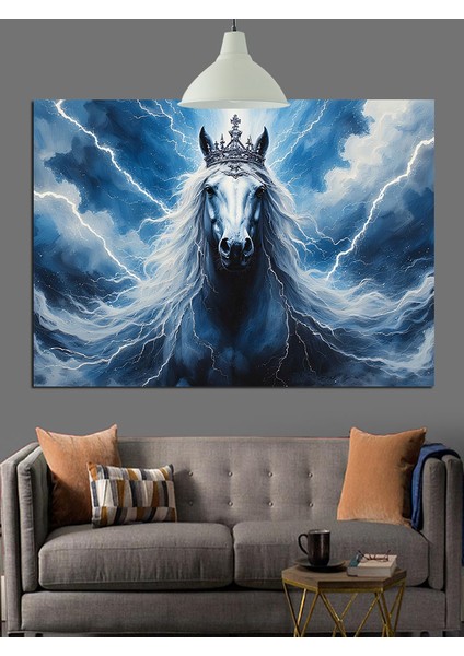 Beyaz At Uzun Saçlı Dekoratif Kanvas - Mdf Ahşap Tablo