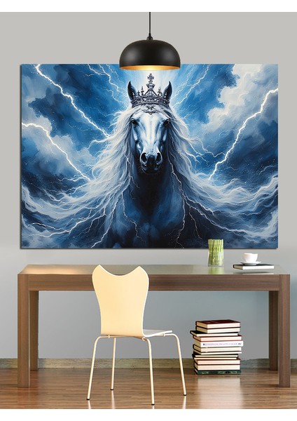 Beyaz At Uzun Saçlı Dekoratif Kanvas - Mdf Ahşap Tablo fiyatları