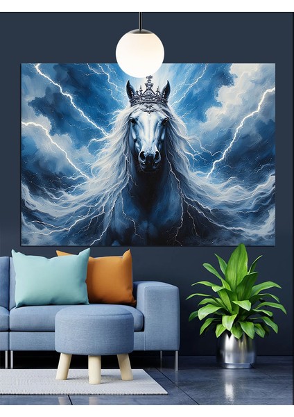 Beyaz At Uzun Saçlı Dekoratif Kanvas - Mdf Ahşap Tablo modelleri