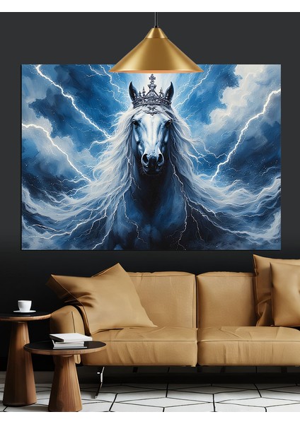 Beyaz At Uzun Saçlı Dekoratif Kanvas - Mdf Ahşap Tablo fırsatları