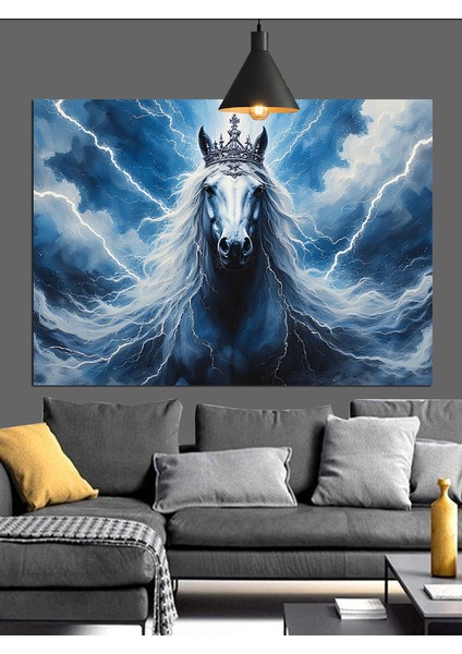 Beyaz At Uzun Saçlı Dekoratif Kanvas - Mdf Ahşap Tablo indirimleri