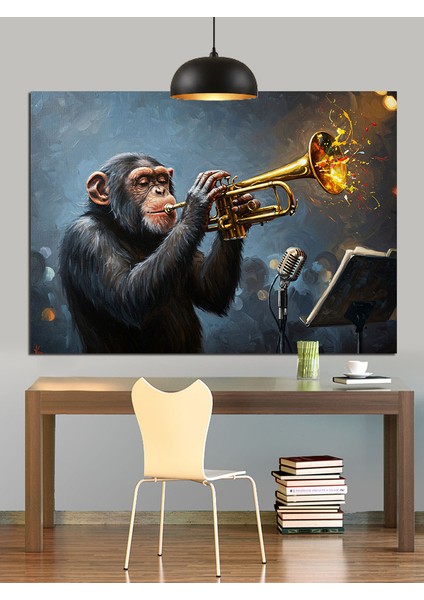 Trompet Çalan Caz Maymunu Dekoratif Kanvas - Mdf Ahşap Tablo modelleri