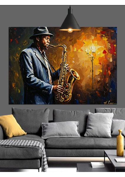 Saksafon Çalan Adam Figürü Dekoratif Kanvas - Mdf Ahşap Tablo modelleri