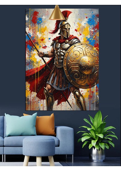 Yunan Savaşçısı Kalkan ve Mızrağıyla Dekoratif Kanvas - Mdf Ahşap Tablo fiyatları