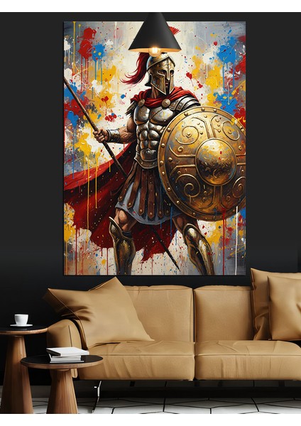 Yunan Savaşçısı Kalkan ve Mızrağıyla Dekoratif Kanvas - Mdf Ahşap Tablo modelleri