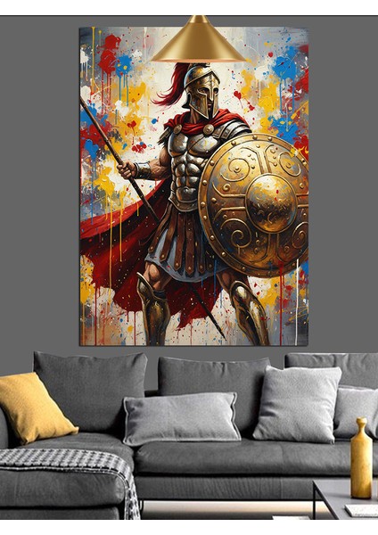 Yunan Savaşçısı Kalkan ve Mızrağıyla Dekoratif Kanvas - Mdf Ahşap Tablo fırsatları