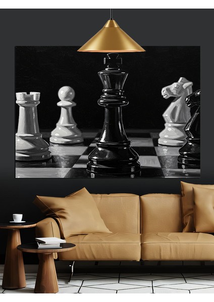 Siyah Beyaz Satranç Taşları Dekoratif Kanvas - Mdf Ahşap Tablo fiyatları