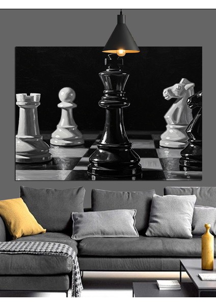 Siyah Beyaz Satranç Taşları Dekoratif Kanvas - Mdf Ahşap Tablo modelleri