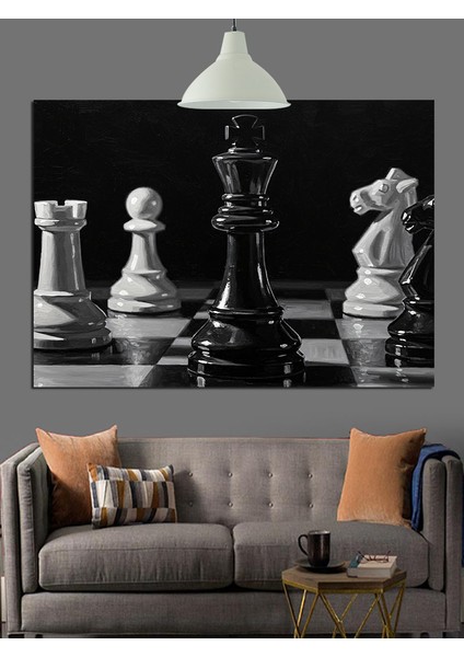 Siyah Beyaz Satranç Taşları Dekoratif Kanvas - Mdf Ahşap Tablo fırsatları