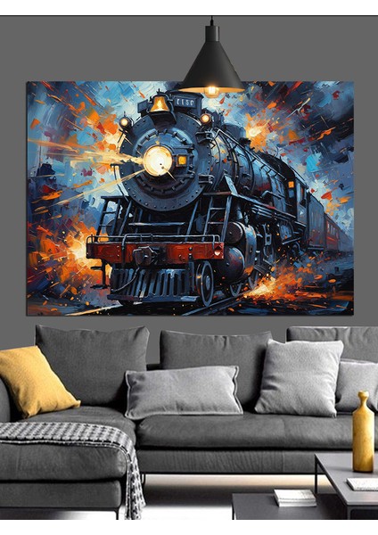 Gece Buharlı Tren Raylar Dekoratif Kanvas - Mdf Ahşap Tablo fiyatları