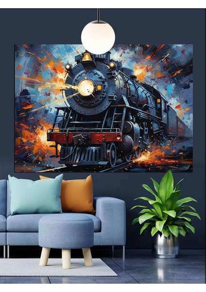 Gece Buharlı Tren Raylar Dekoratif Kanvas - Mdf Ahşap Tablo indirimleri