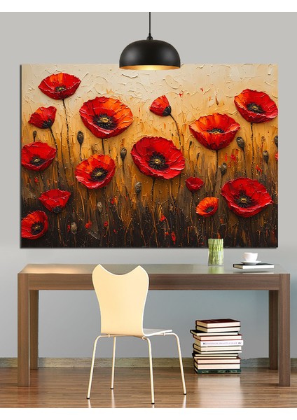 Canlı Kırmızı Gelincik Çiçekleri Dekoratif Kanvas - Mdf Ahşap Tablo