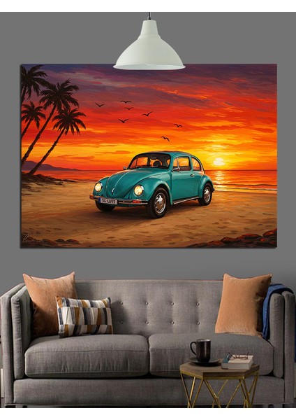 Yeşil Vintage Araba Gece Sürüşü Dekoratif Kanvas - Mdf Ahşap Tablo fiyatları