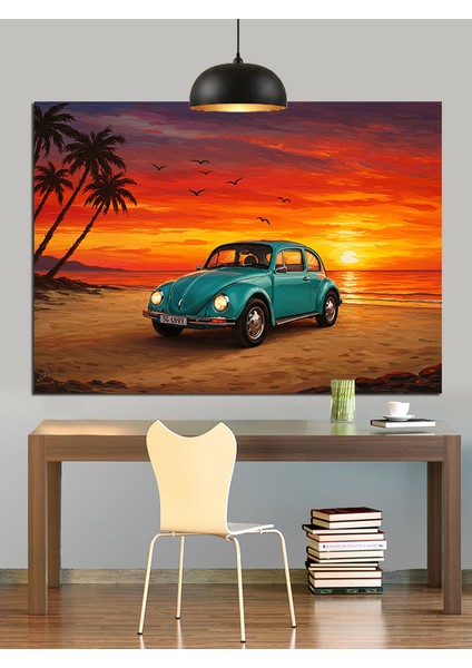 Yeşil Vintage Araba Gece Sürüşü Dekoratif Kanvas - Mdf Ahşap Tablo modelleri